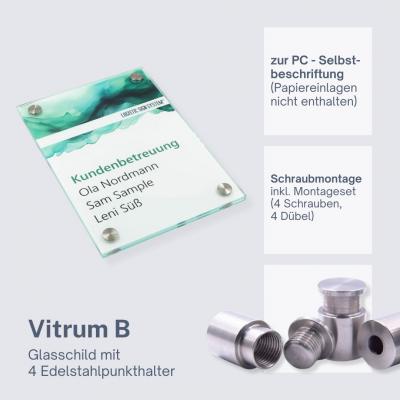 Tuerschild VITRUM B , Glasschild fuer Buero Din A5